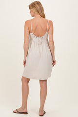 Oatmeal Linen Blend Bead Detail Maternity Mini Dress