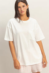White Vintage Wash Raw Edge Pocket T-Shirt