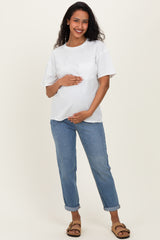 White Vintage Wash Raw Edge Pocket Maternity T-Shirt