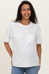 White Vintage Wash Raw Edge Pocket Maternity T-Shirt