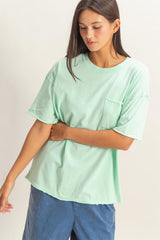 Mint Vintage Wash Raw Edge Pocket T-Shirt
