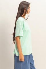 Mint Vintage Wash Raw Edge Pocket T-Shirt