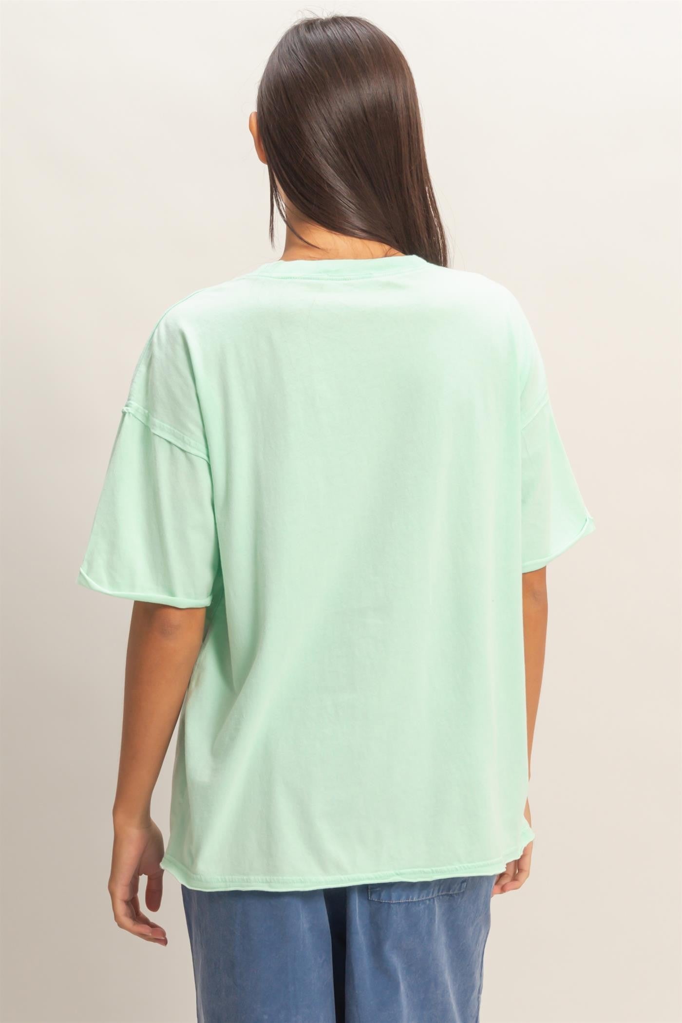 Mint Vintage Wash Raw Edge Pocket T-Shirt