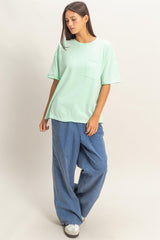 Mint Vintage Wash Raw Edge Pocket T-Shirt