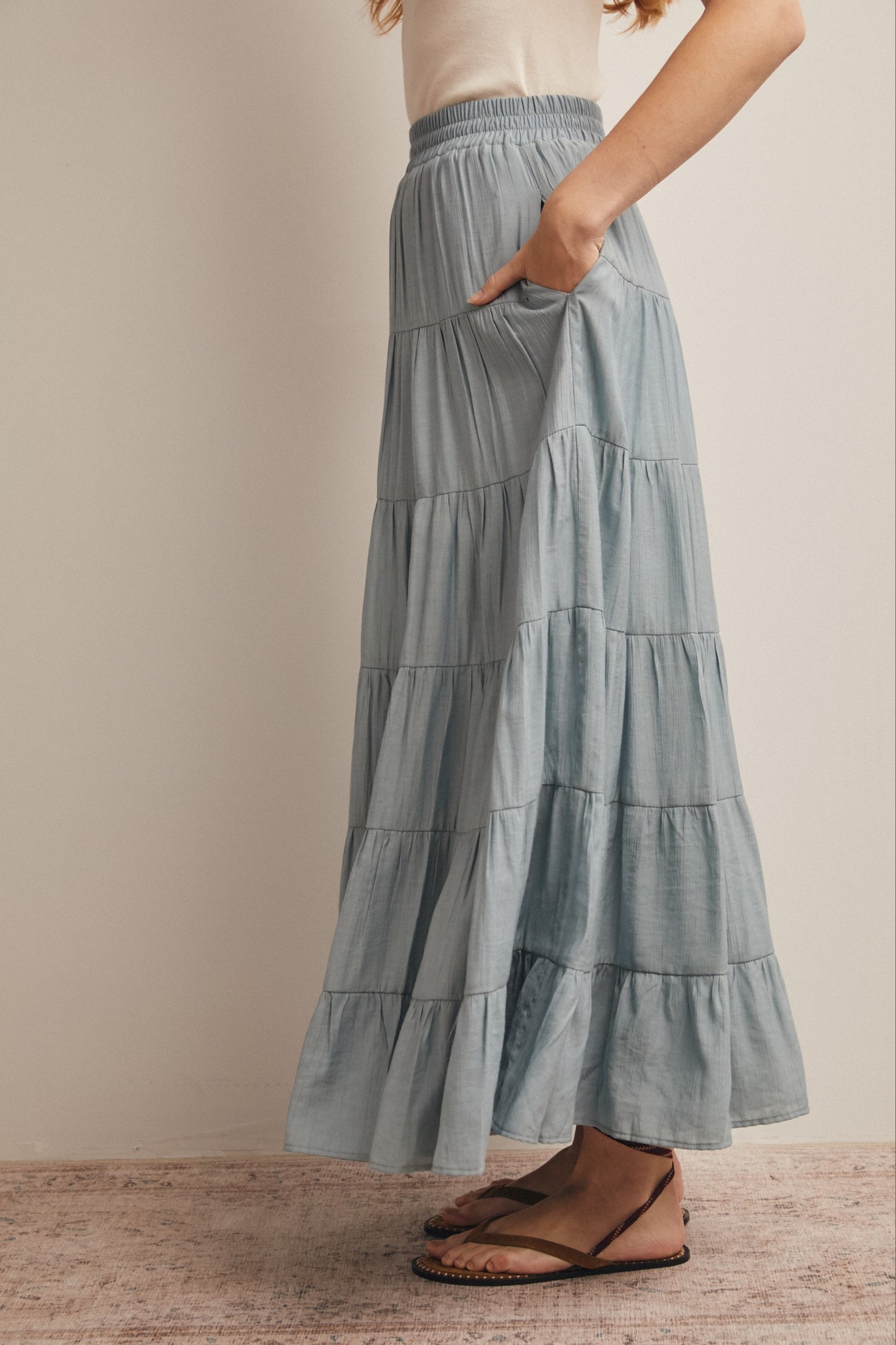 Sage Tiered Maxi Skirt