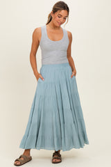 Sage Tiered Maternity Maxi Skirt