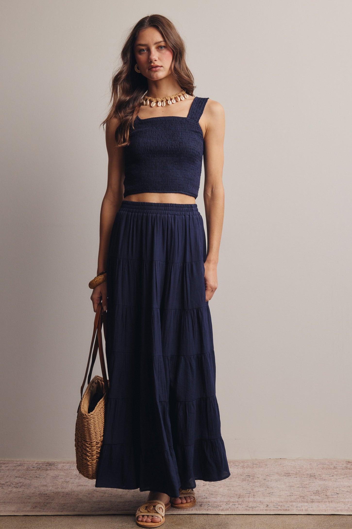 Navy Tiered Maxi Skirt