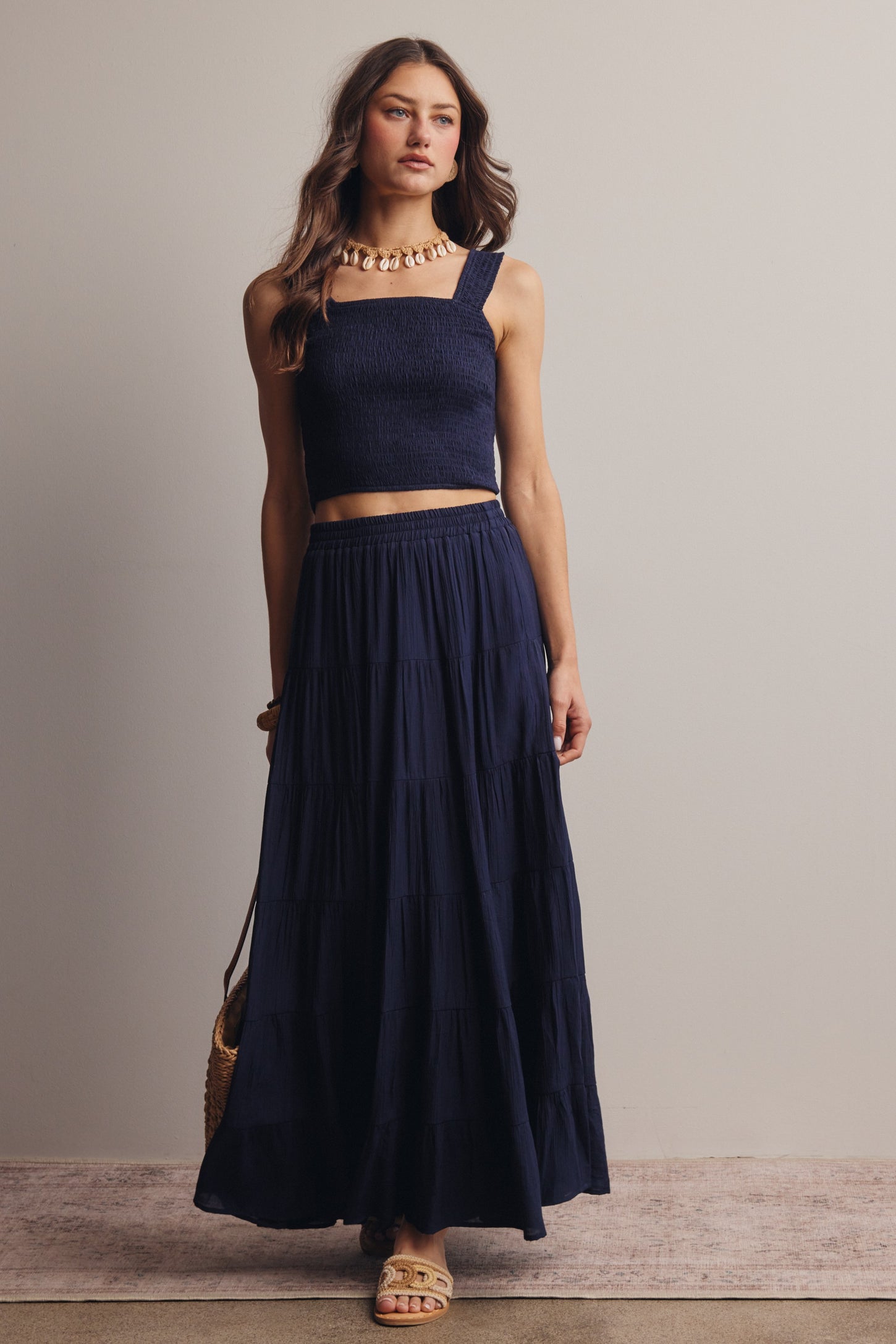 Navy Tiered Maxi Skirt