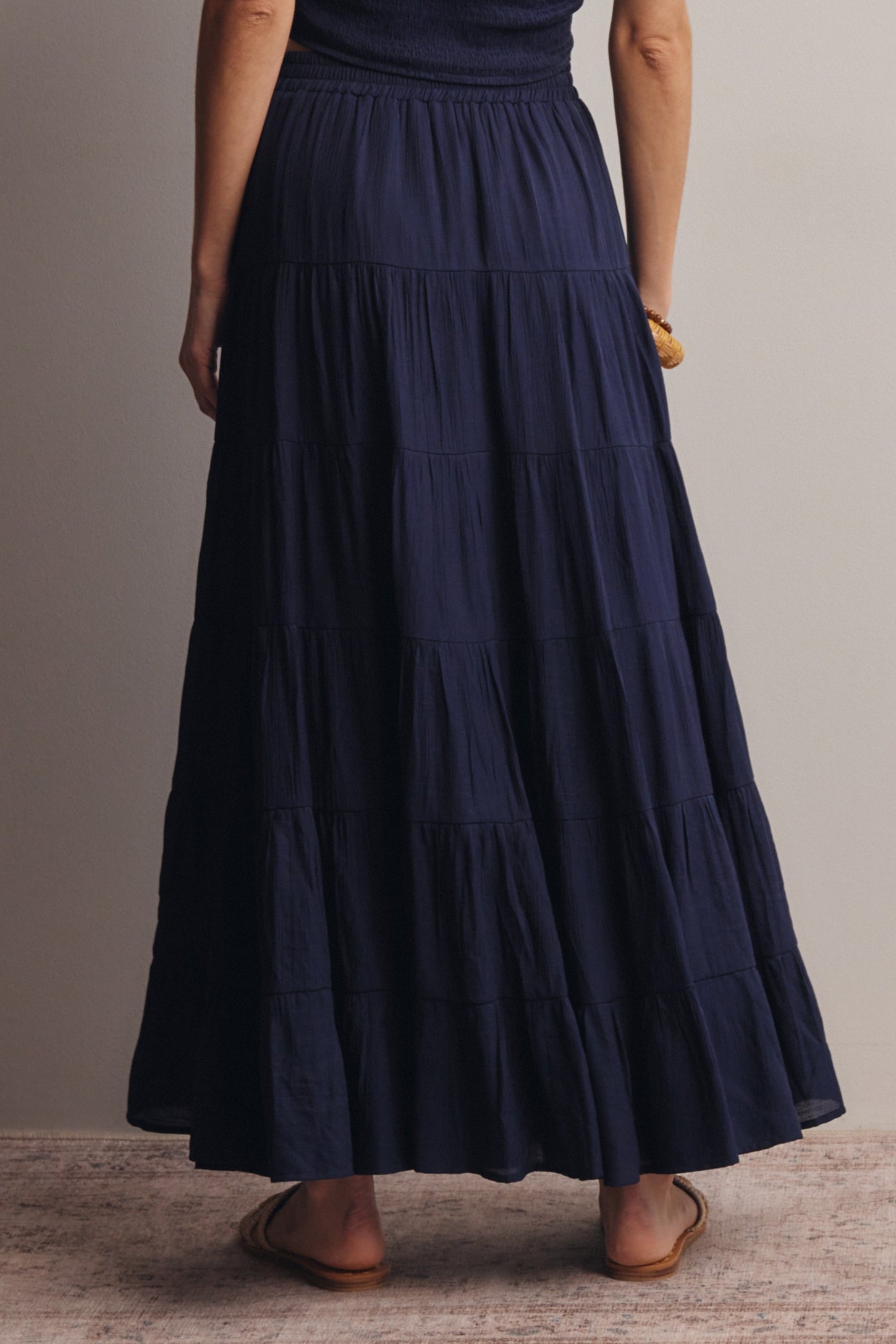 Navy Tiered Maxi Skirt