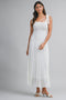 Off White Textured Knit Shoulder Tie Midi Dress