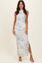 Ivory Floral Ruched Sleeveless Maxi Dress