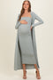 New Sage Ribbed Sleeveless Dress Cardigan Maternity Set