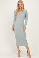 New Sage V-Neck Long Sleeve Fitted Maxi Dress