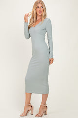 New Sage V-Neck Long Sleeve Fitted Maxi Dress