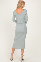New Sage V-Neck Long Sleeve Fitted Maxi Dress