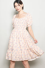 Peach Floral Sweetheart Neck Smocked Maternity Midi Dress