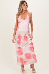 Pink Floral Crisscross Back Maternity Maxi Dress