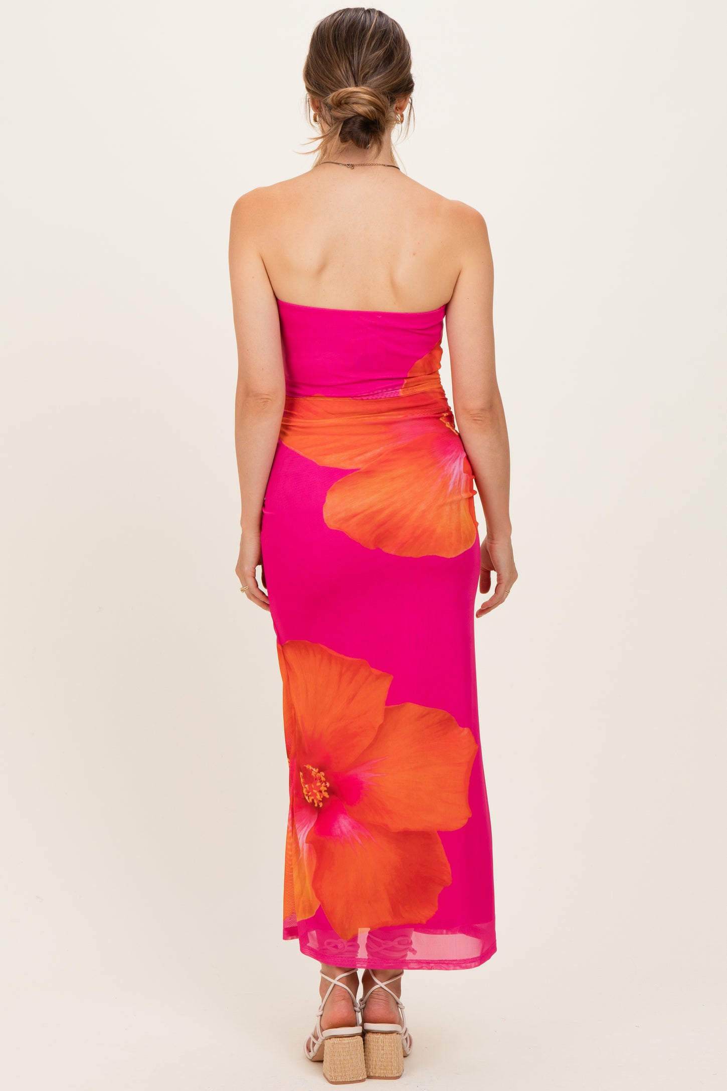 Fuchsia Floral Strapless Maternity Maxi Dress