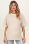 Taupe Striped Short Sleeve Crew Neck Oversized Cotton Maternity Top
