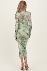 Light Olive Floral Mesh Overlay Maternity Maxi Dress