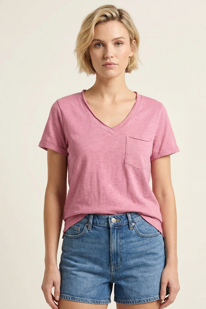 Pink Raw Edged Basic Slub Top