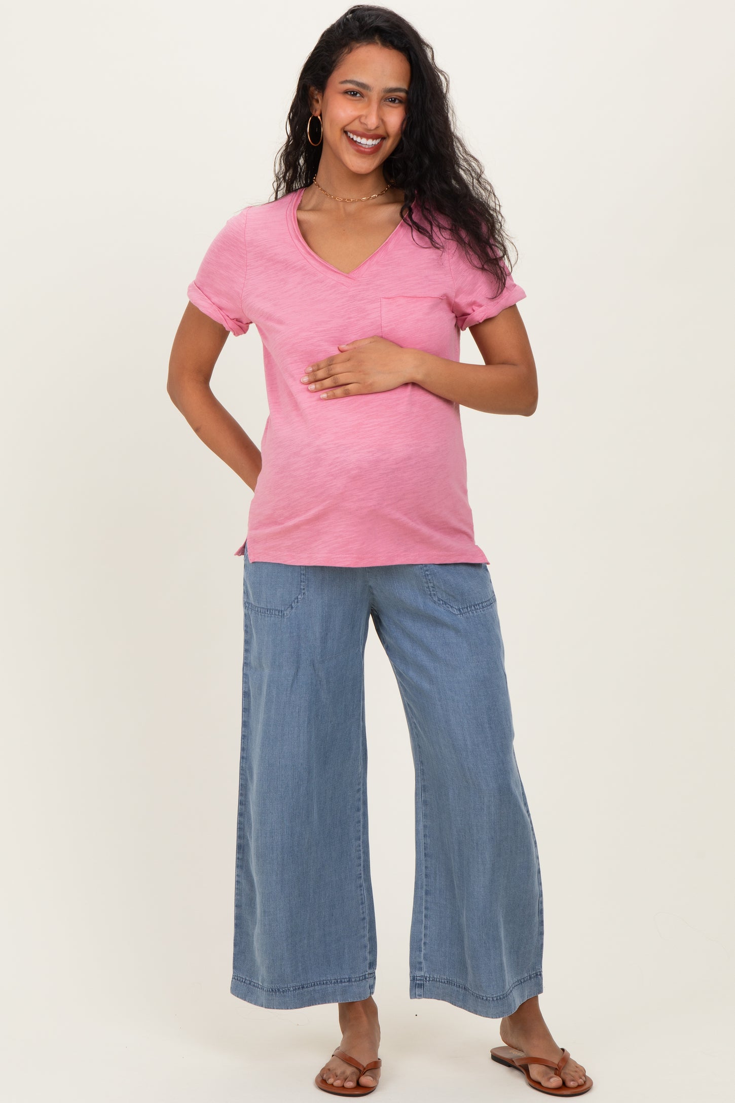 Pink Raw Edged Basic Slub Maternity Top