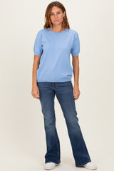 Blue Crew Neck Solid Sweater