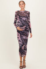 Pink Animal Print Mesh Overlay Maternity Maxi Dress