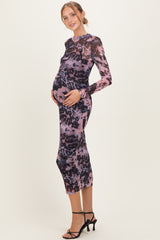 Pink Animal Print Mesh Overlay Maternity Maxi Dress