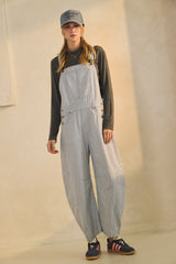 Blue Pinstriped Barrel-Leg Maternity Overalls