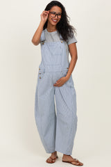 Blue Pinstriped Barrel-Leg Maternity Overalls