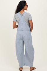 Blue Pinstriped Barrel-Leg Maternity Overalls