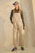 Taupe Pinstriped Barrel-Leg Overalls