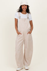 Taupe Pinstriped Barrel-Leg Maternity Overalls