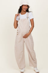 Taupe Pinstriped Barrel-Leg Maternity Overalls