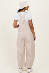 Taupe Pinstriped Barrel-Leg Maternity Overalls