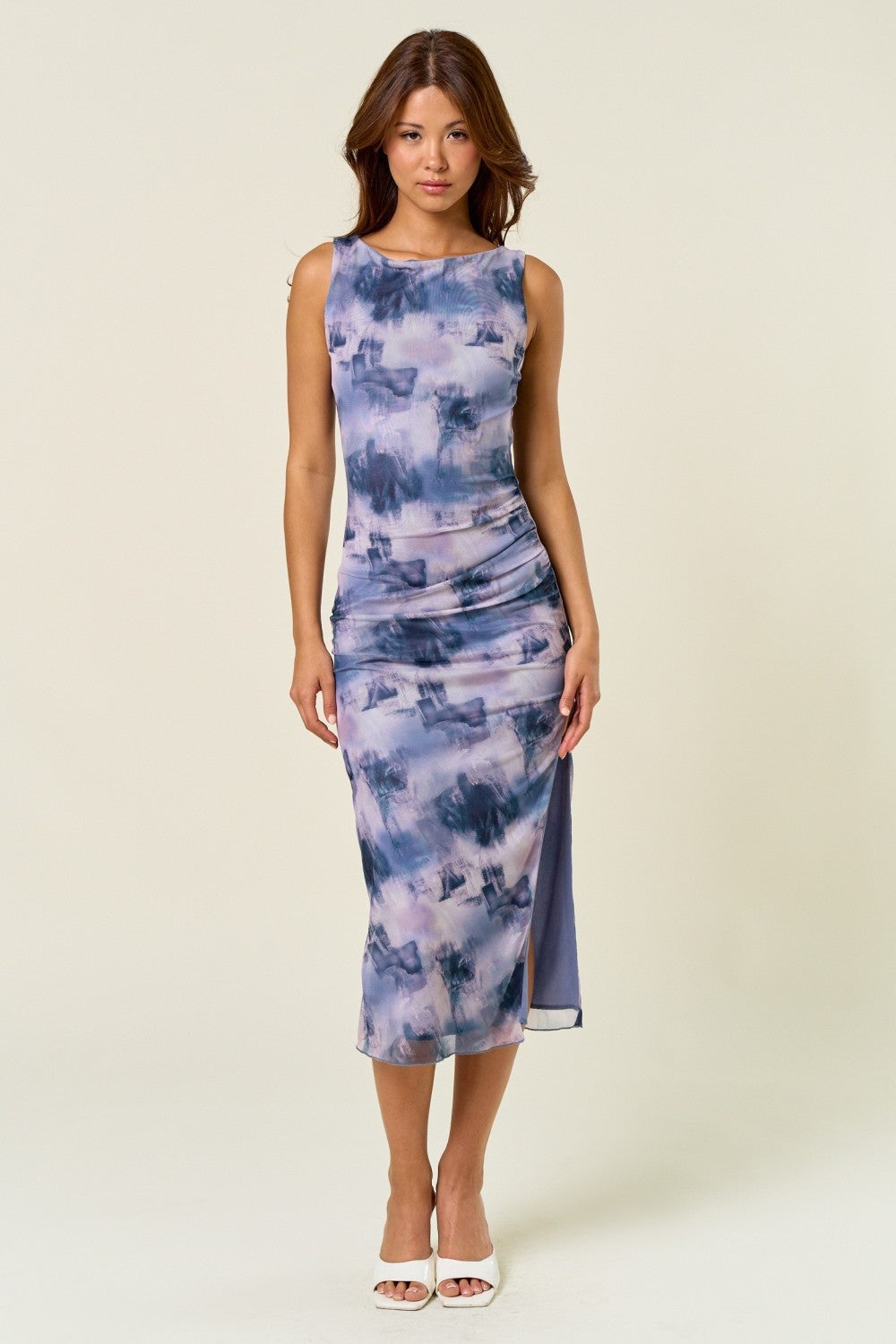 Blue Sleeveless Mesh Dress
