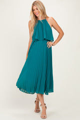 Teal Pleated Woven Midi Dress