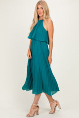 Teal Pleated Woven Midi Dress