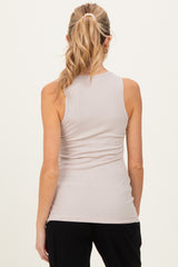 Beige Sleeveless Maternity Nursing Tank Top