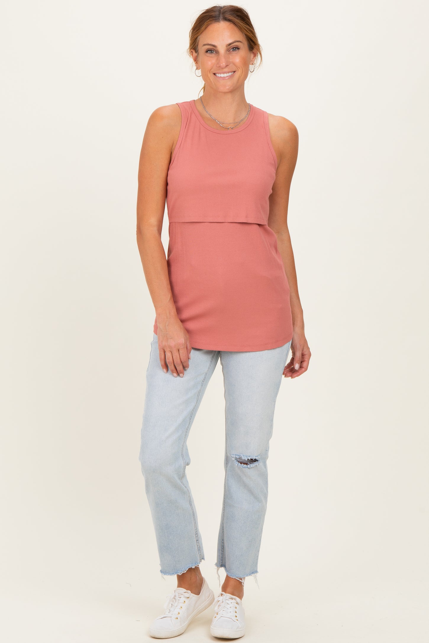 Coral Sleeveless Nursing Tank Top
