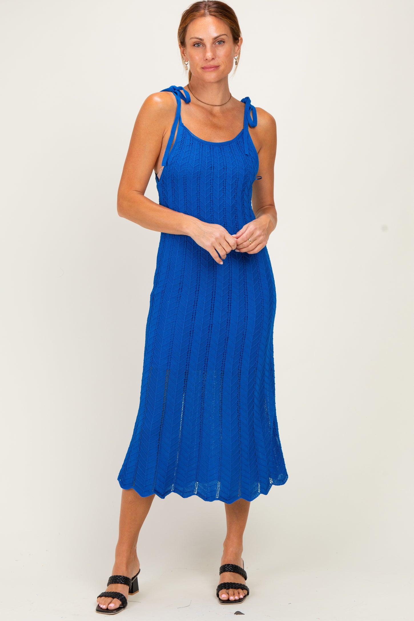 Blue Tied Shoulder Strap Midi Dress