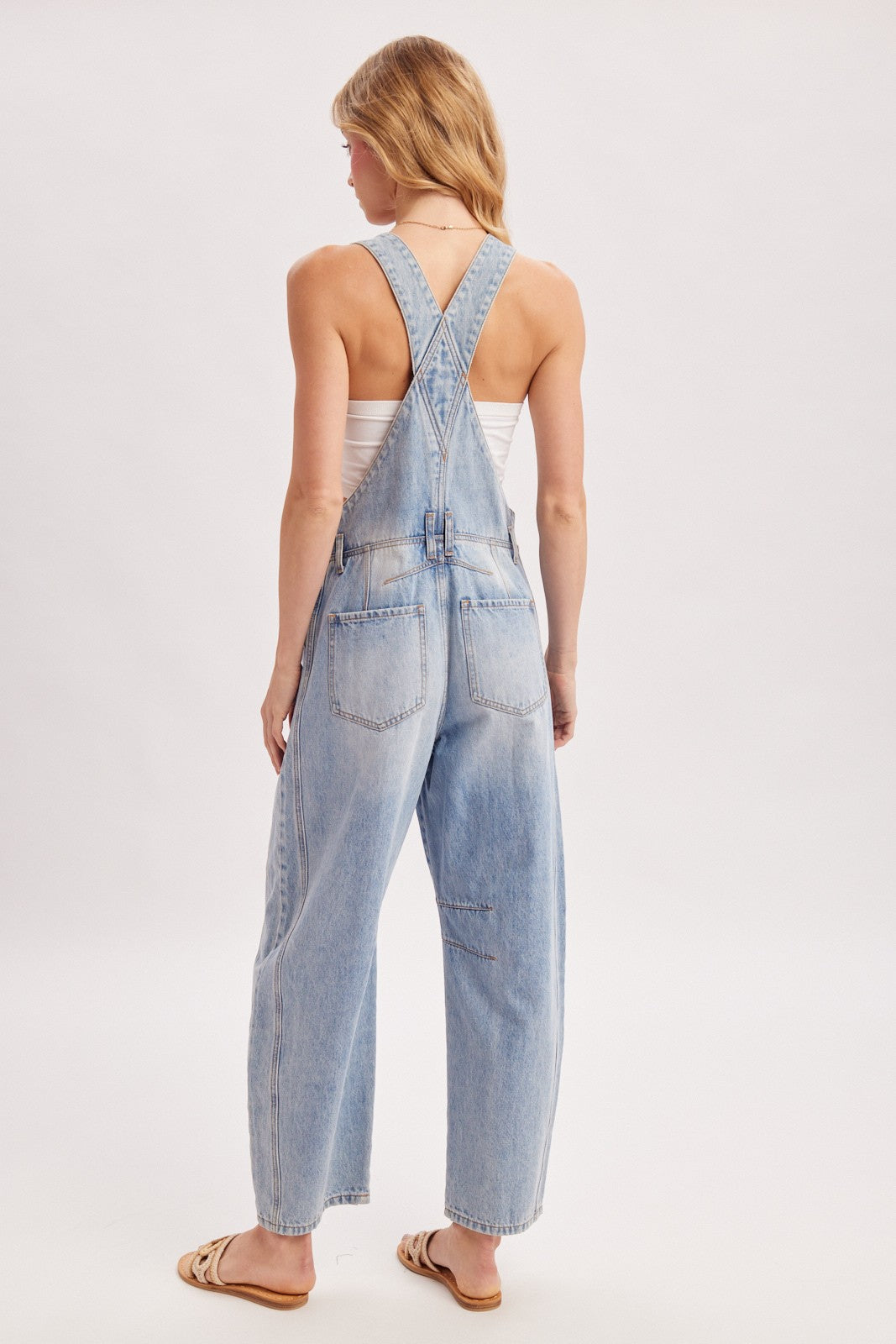 Light Wash Denim Barrel Overalls