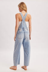 Light Wash Denim Barrel Overalls