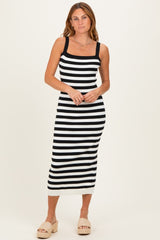 Black Striped Square Neck Sleeveless Knit Maternity Midi Dress