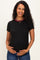 Black Ribbed Crewneck Maternity Tee With Contrast Trim