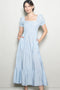 Light Blue Tiny Floral Smocked Puff Sleeve Maxi Dress