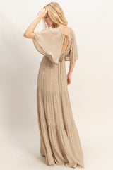 Taupe Flutter Sleeve Maxi Dress