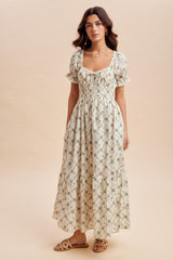 Green Floral Smocked Maxi Dress