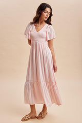 Light Pink Smocked Midi Dress